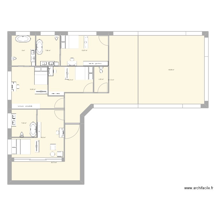 etage. Plan de 11 pièces et 197 m2