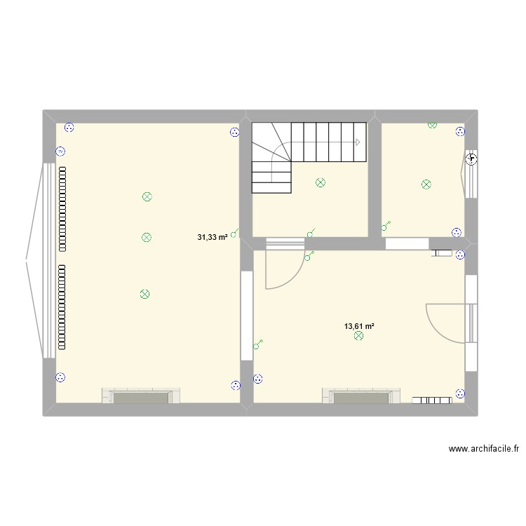 1er étage. Plan de 2 pièces et 45 m2