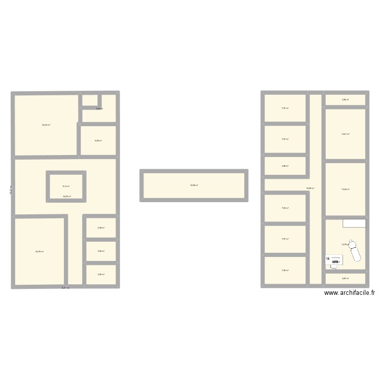 cab 2 petits. Plan de 22 pièces et 236 m2