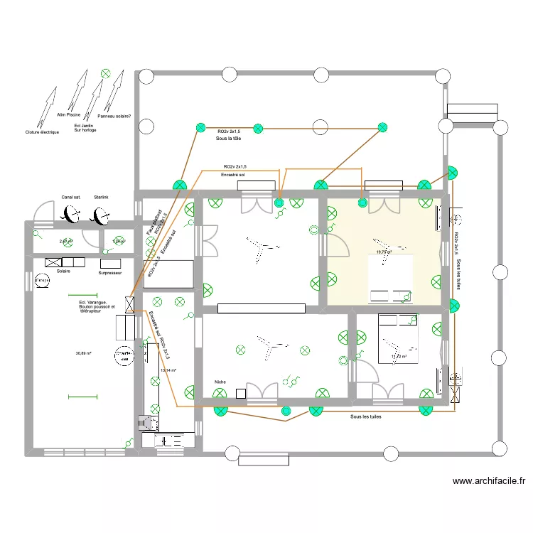 Maison Di&eacute;go. Ecl. varangue et terrasse.. Plan de 