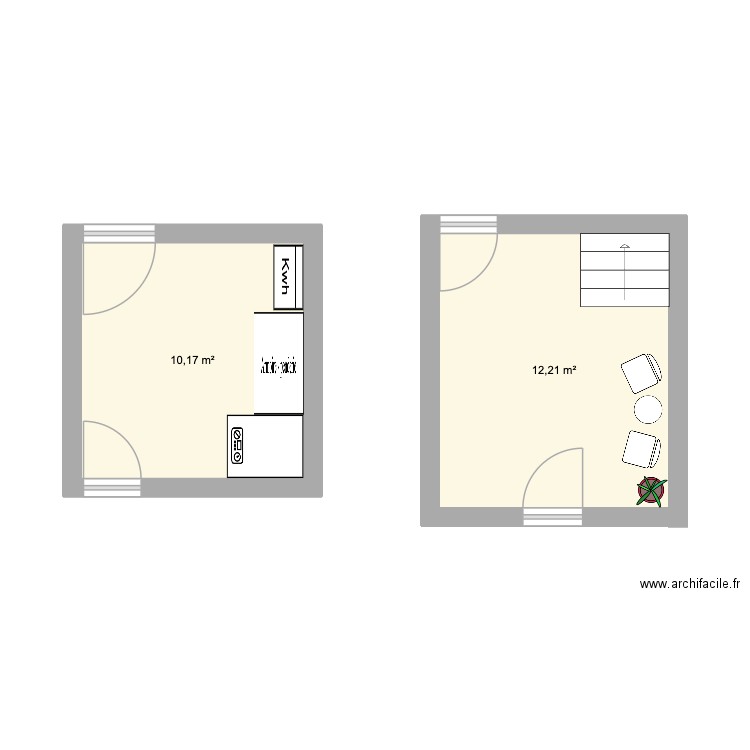 BUANDERIE. Plan de 2 pièces et 22 m2