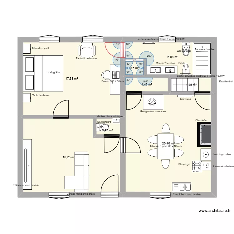 PLAN 3. Plan de 8 pièces et 64 m²