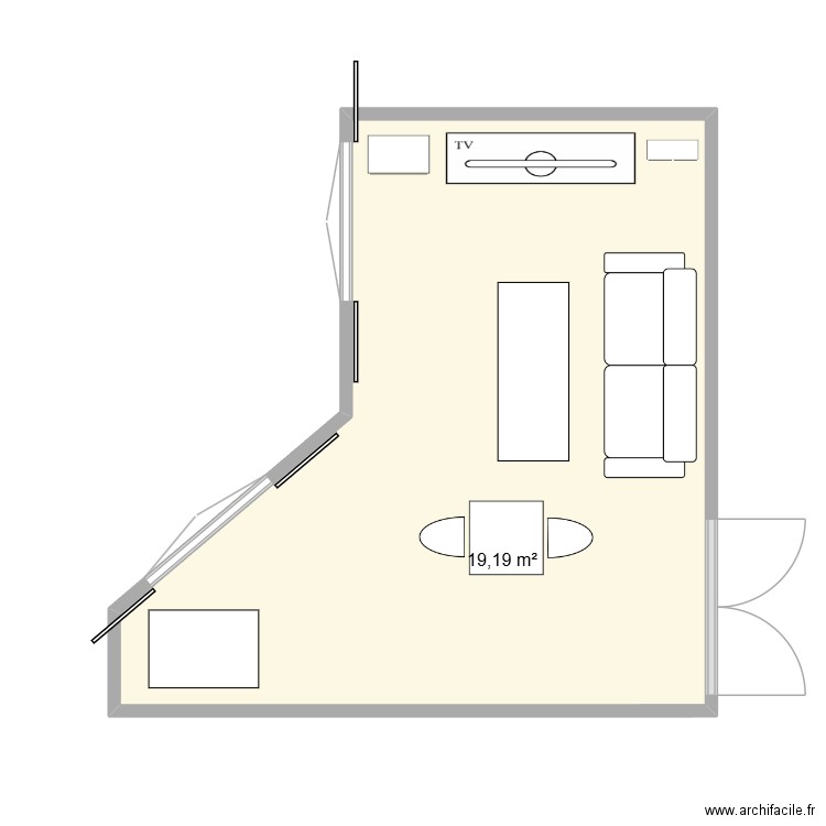 salle. Plan de 1 pièce et 19 m2