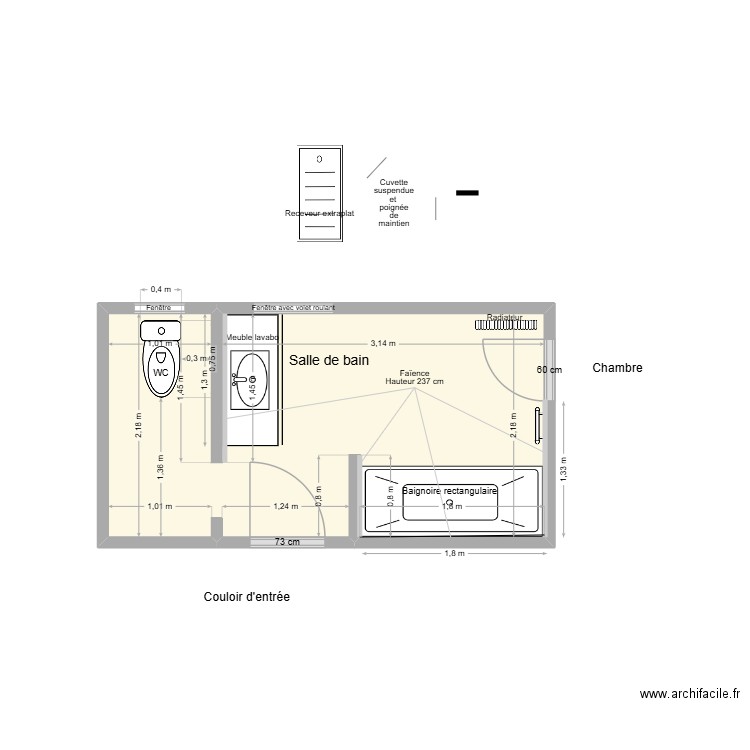 MAMIKA existant. Plan de 1 pièce et 9 m2