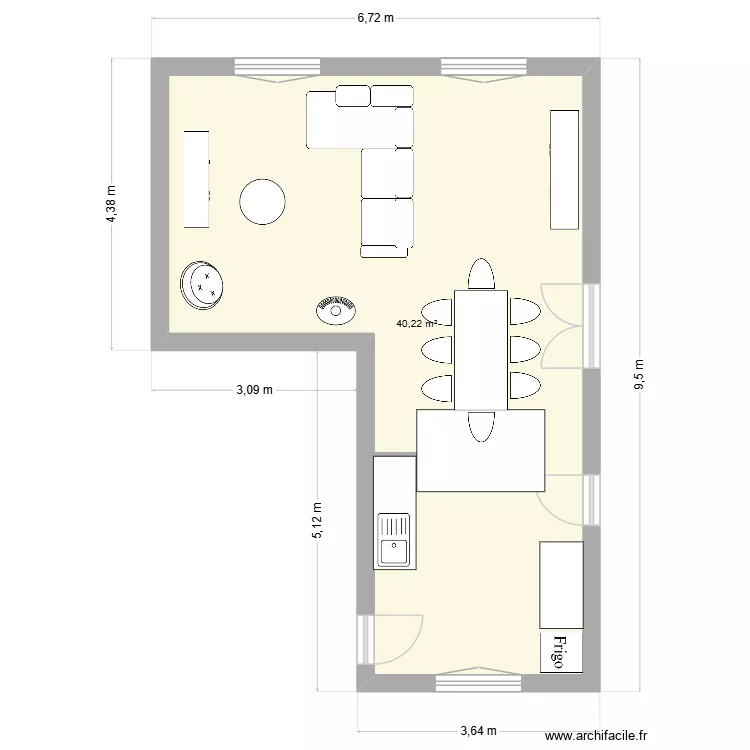 PLAN CUISINE SALON. Plan de 1 pièce et 40 m²