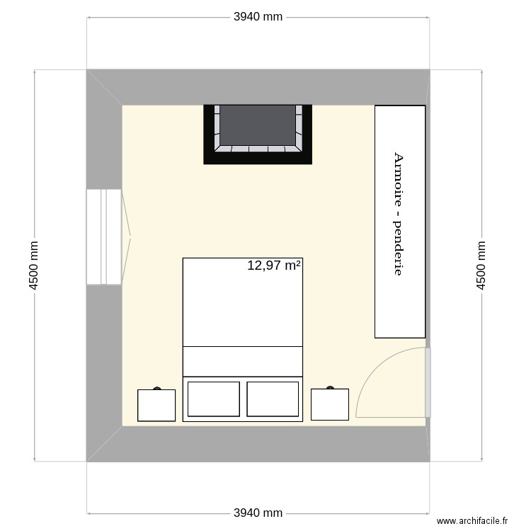 Recharl CH. Plan de 1 pièce et 13 m2
