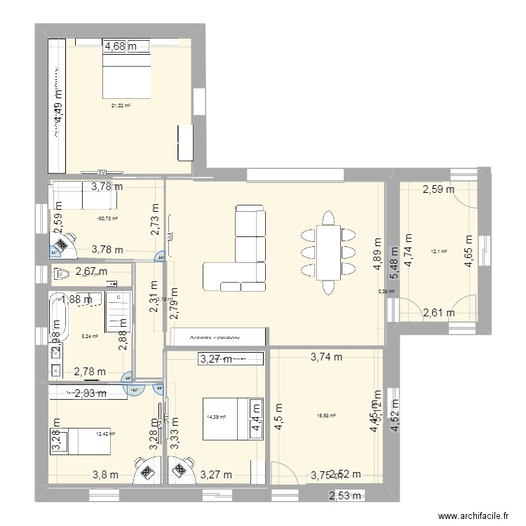 projet. Plan de 10 pièces et 97 m2