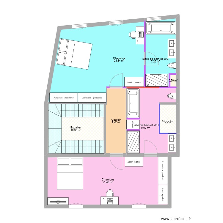 CAPDEVILLE PRO R+2. Plan de 8 pièces et 79 m2