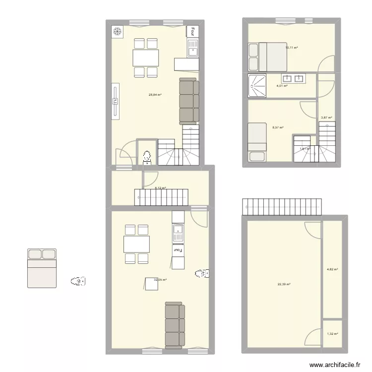 Donz&egrave;re 2&egrave;me et 3&egrave;me &eacute;tage autre. Plan de 11 Pièces et 125 m²