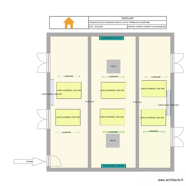 COMMUNAUTE DE COMMUNES FORETS LACS ET TERRES : CENTRE DE LOISIRS DE CHARMONT SOUS BARBUISE. Plan de 1 pièce et 83 m²