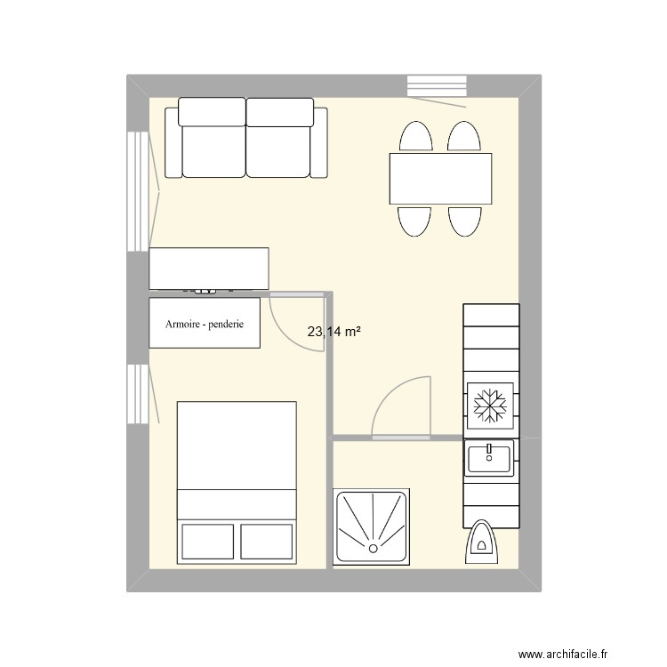 vacances. Plan de 1 pièce et 23 m2