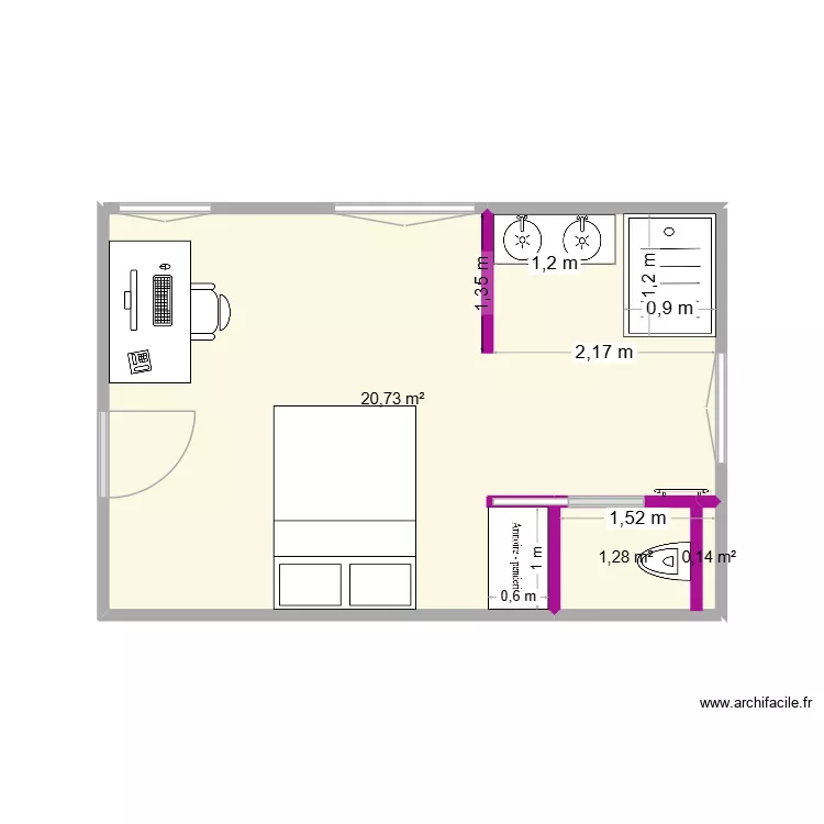 Chambre amis RDC. Plan de 3 et 22 m² Chambre amis RDC. Plan de 3 et 22 m²