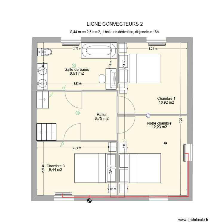 Ligne convecteurs 2. Plan de 2 pièces et 50 m2