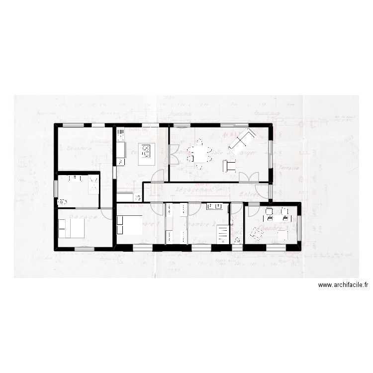 Maison Orthez v3. Plan de 4 pièces et 121 m2