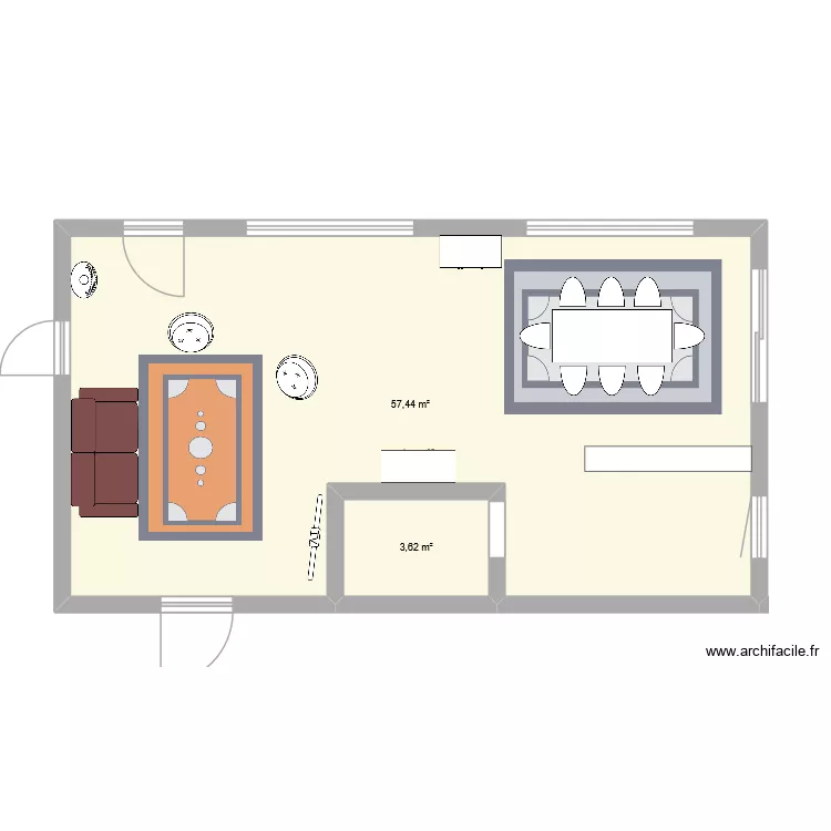 Living. Plan de 2  et 61 m²
