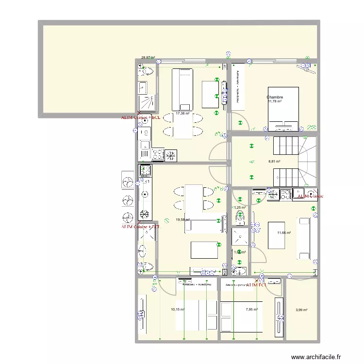 rdc (divis&eacute; appartement). Plan de 11  et 123 m²
