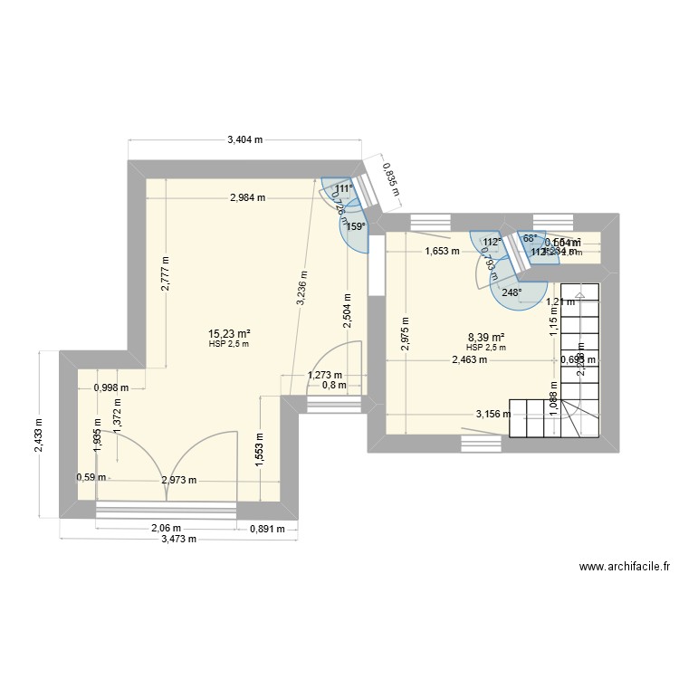 la saunerie. Plan de 3 pièces et 24 m2