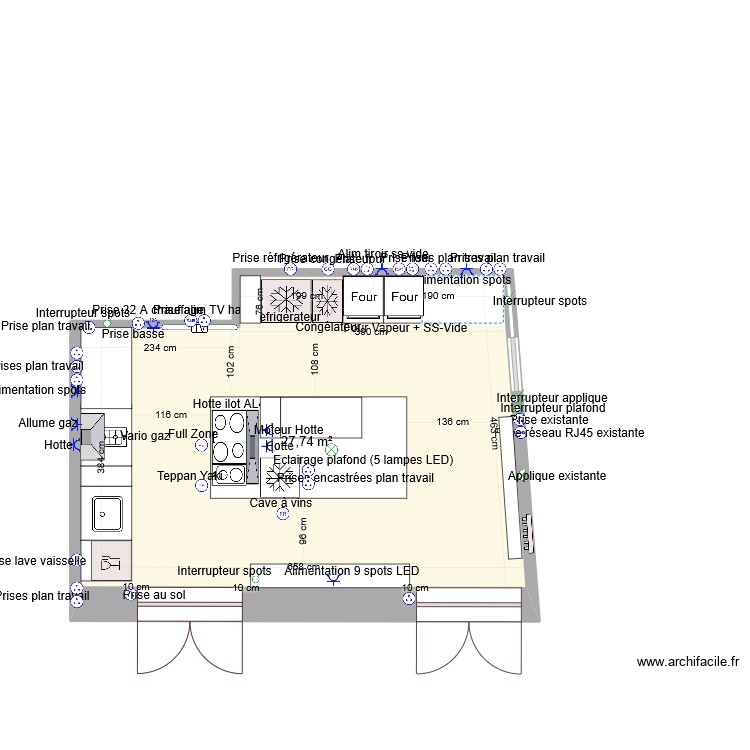 RdC Cuisine prises. Plan de 0 pièce et 0 m2