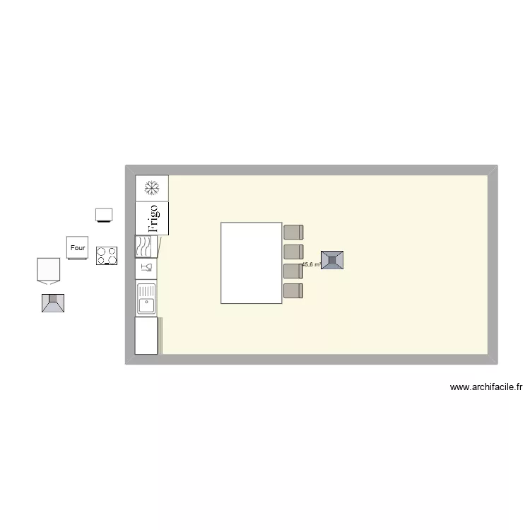 sallon. Plan de 1  et 46 m²