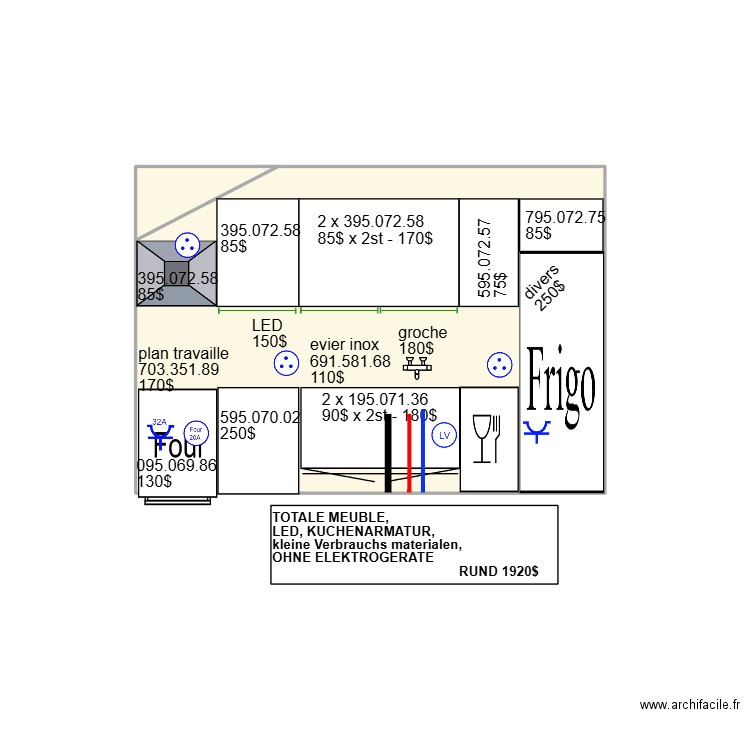 WOHLER. Plan de 2 pièces et 8 m2
