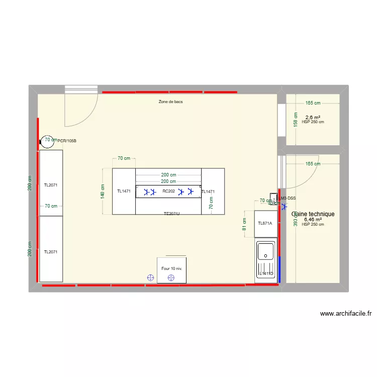 RAAL ETAGE +1 droite - calepinage inox. Plan de 
