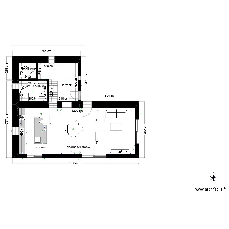 BERGERIE PLAN RDC CUISINE. Plan de 3 pièces et 82 m2