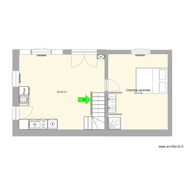 rdc Montreuil structure V1.1. Plan de 4 pièces et 75 m2