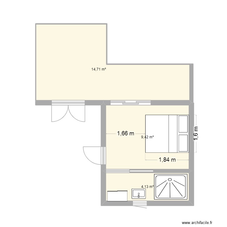extension terrasse et chambre. Plan de 3 pièces et 28 m2
