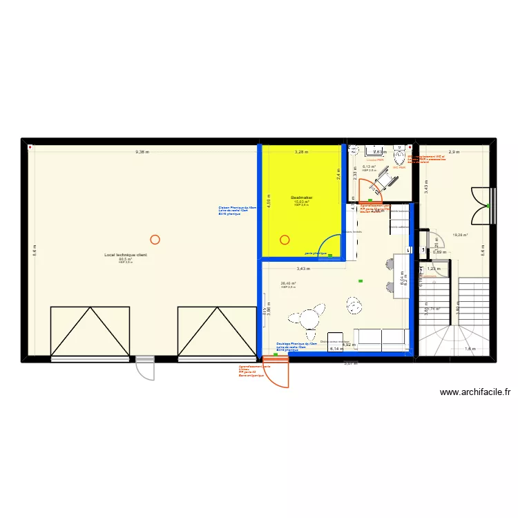 MJ music studio - rdc &eacute;tat projet&eacute;. Plan de 7  et 155 m²