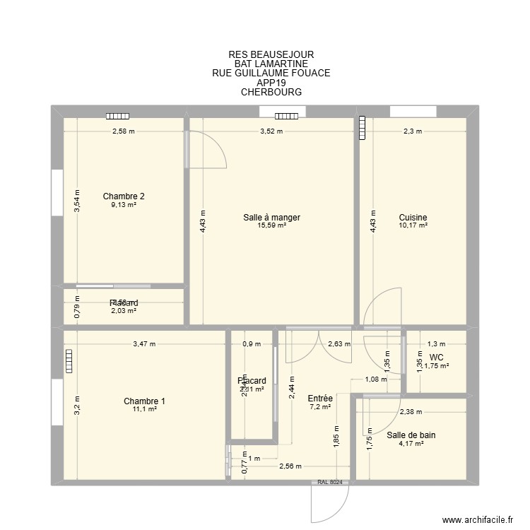 BAT LAMARTINE APP19. Plan de 9 pièces et 63 m2
