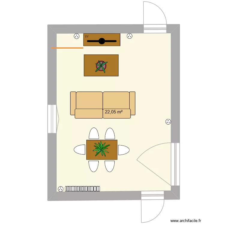salon l&eacute;na. Plan de 1  et 22 m²