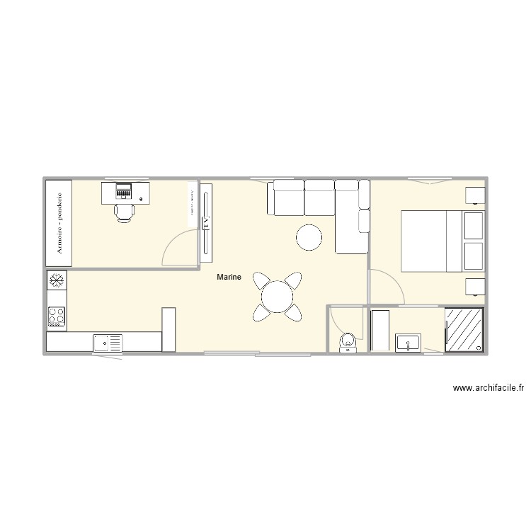 mobil marine. Plan de 4 pièces et 38 m2