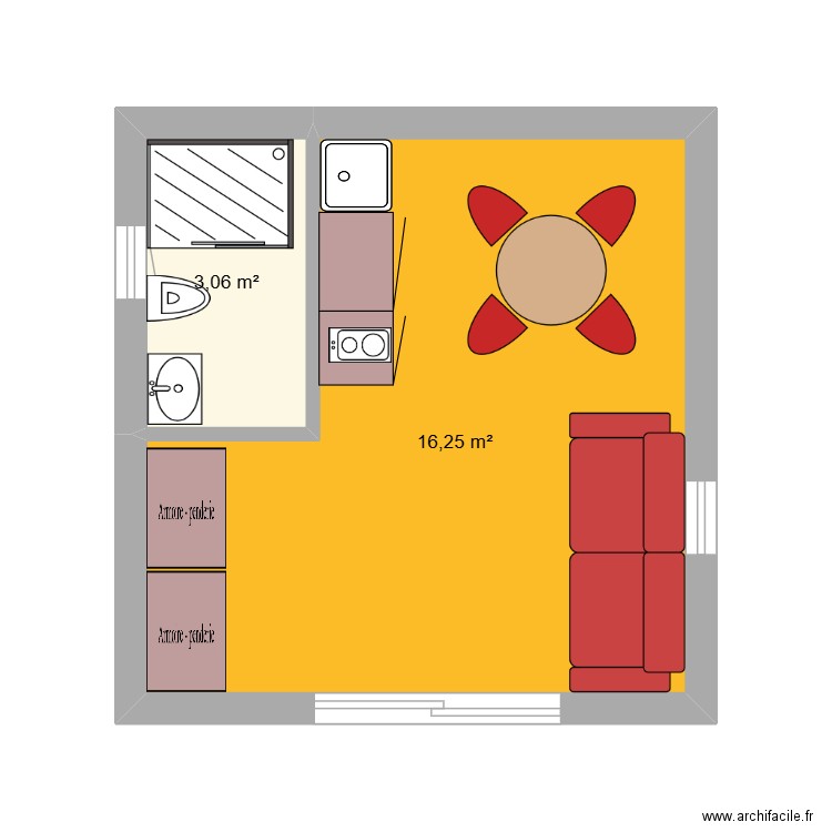 maison 20 m². Plan de 2 pièces et 19 m2