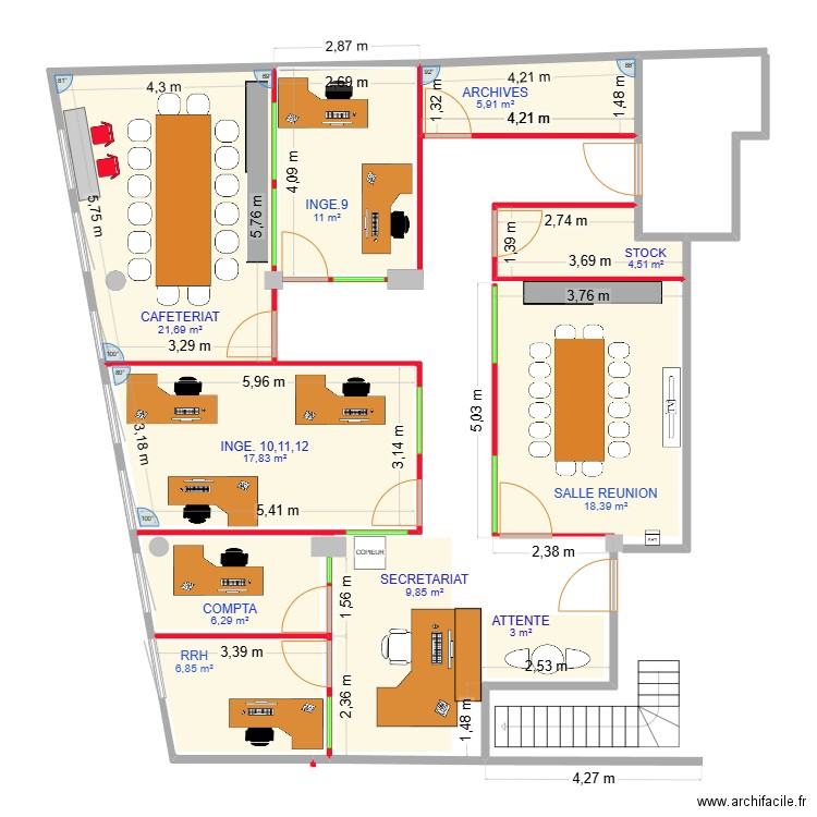 Bureaux DPE R+1 - V2. Plan de 10 pièces et 105 m2