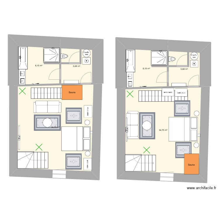 1er étage. Plan de 6 pièces et 97 m2