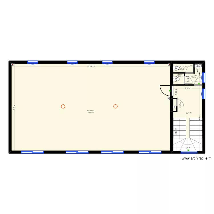 MJ music studio - r+2 existant. Plan de 6  et 159 m²