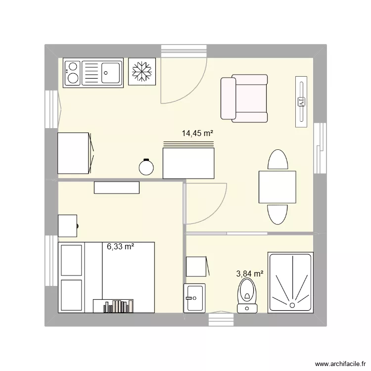 Tiny House 2nd. Plan de 3 pièces et 25 m²