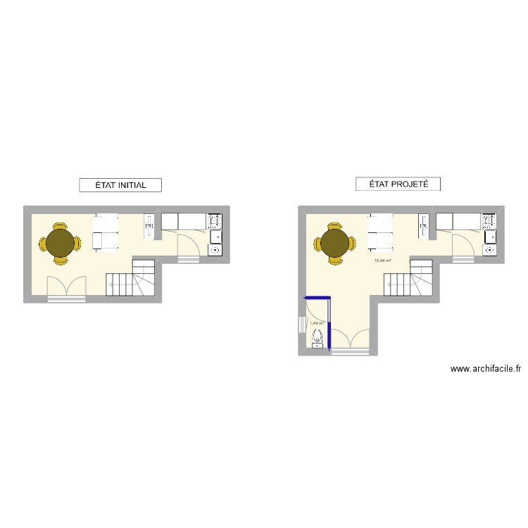 BUFFIN. Plan de 3 pièces et 38 m2