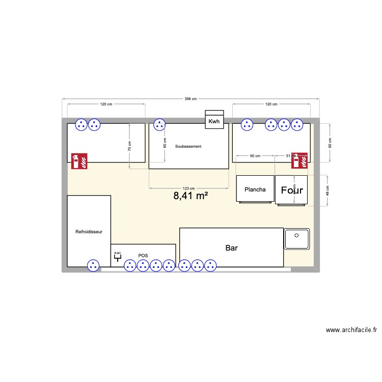 Contener. Plan de 1 pièce et 8 m2