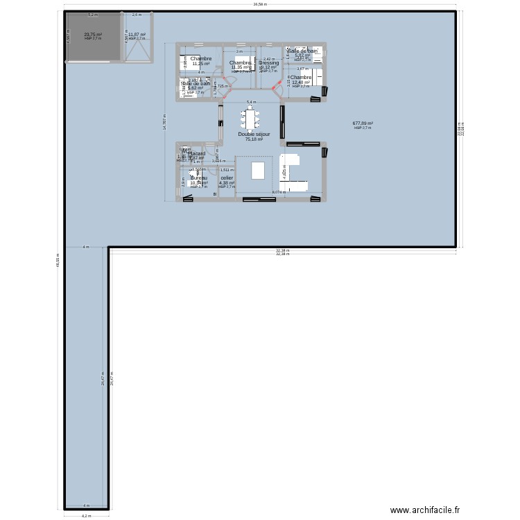 plan h. Plan de 14 pièces et 1040 m2