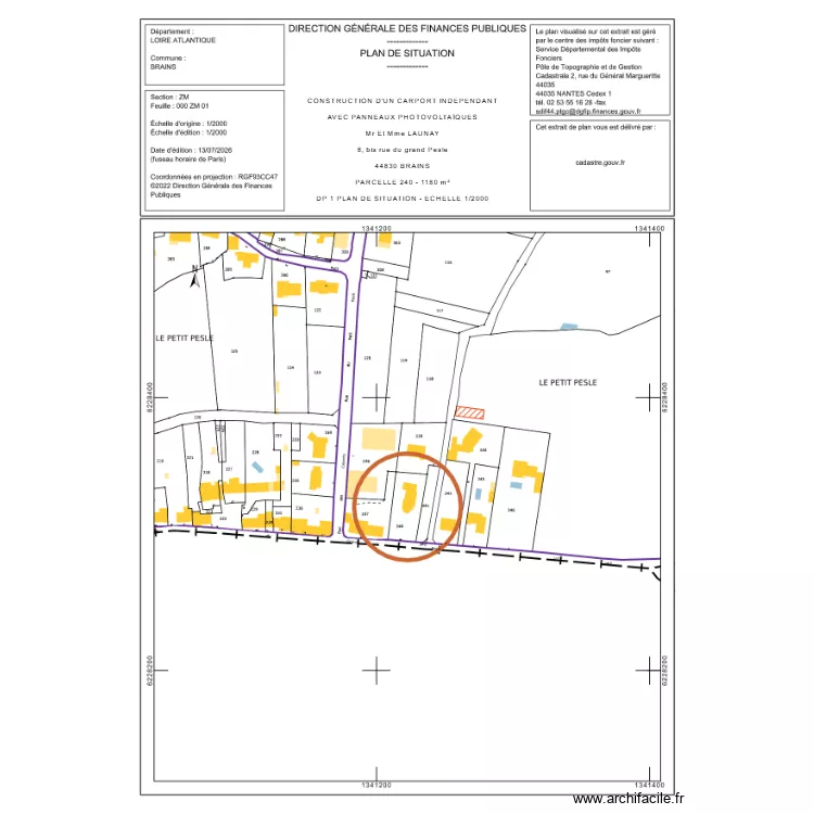 DP 1 - 2 LAUNAY. Plan de 
