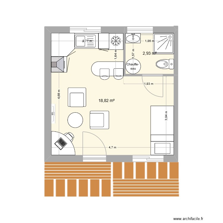 logement etudiant. Plan de 2 pièces et 22 m2