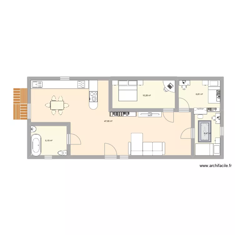 Appartement. Plan de 5  et 77 m²