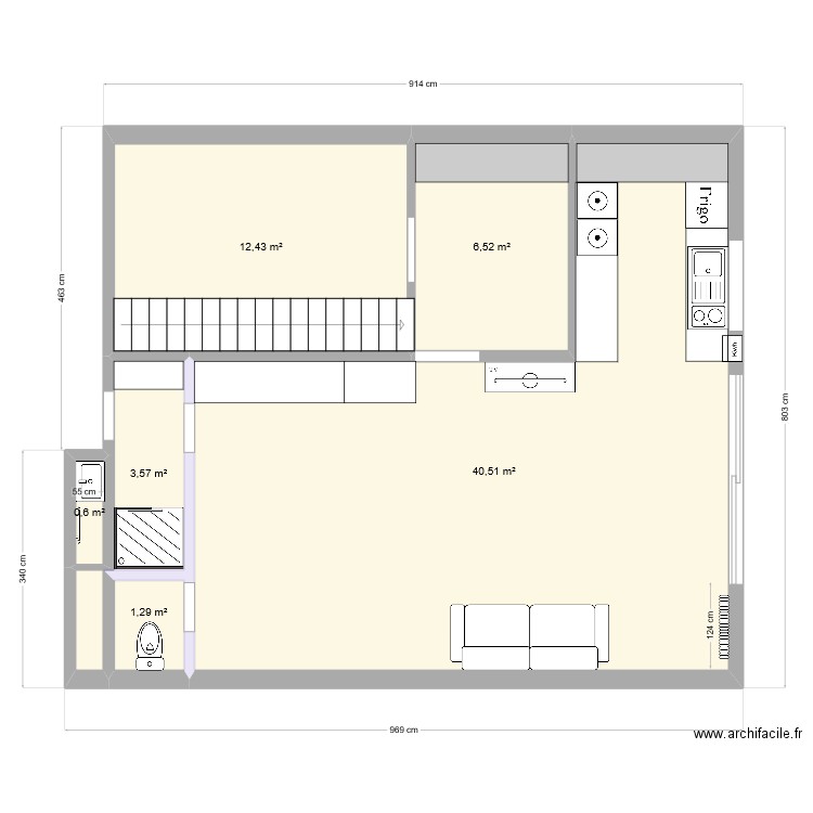 Garage Bièvres plan 2. Plan de 6 pièces et 65 m2