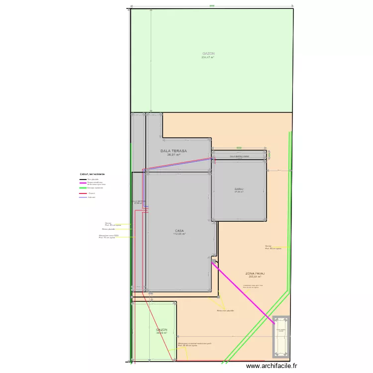 CURTE ROM TEVI SI CABLURI EXISTENTE. Plan de 