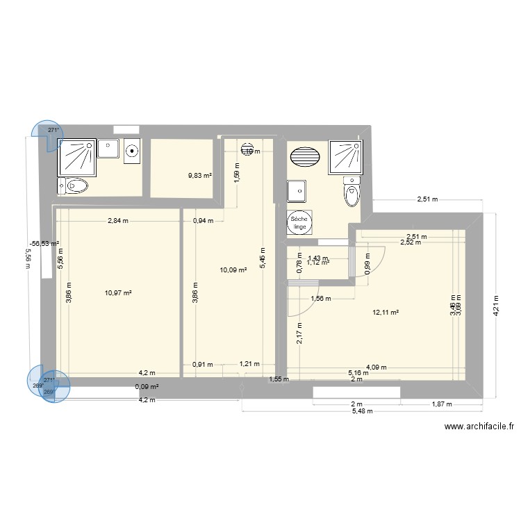 plan pointe 2 CHANBRES ETAGE ESSAI. Plan de 7 pièces et 45 m2