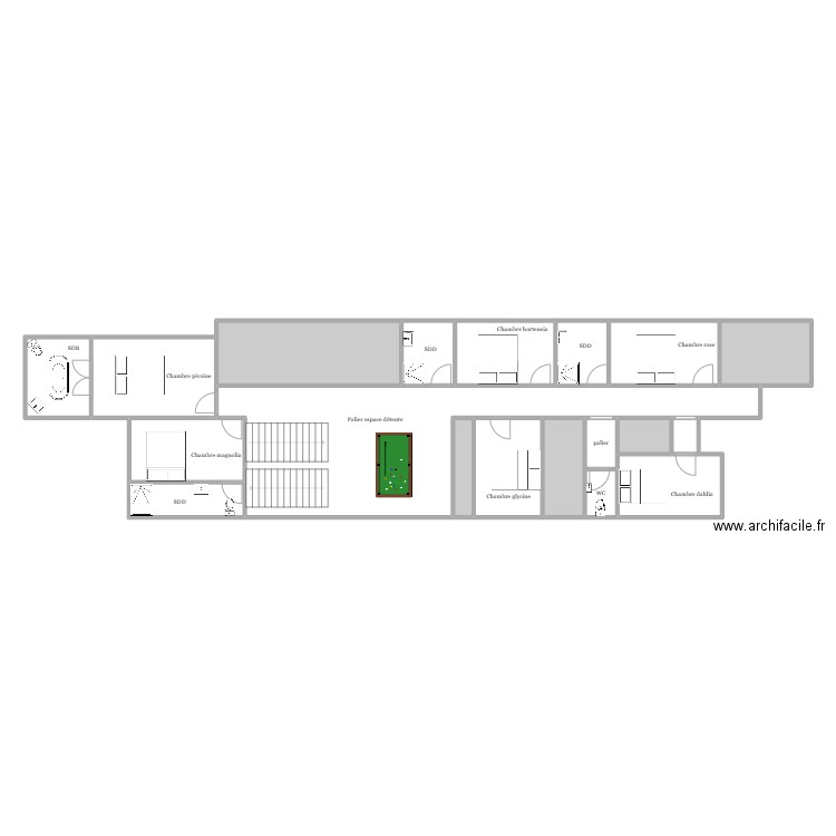 Gîte du bois chambre eucalyptus. Plan de 19 pièces et 197 m2