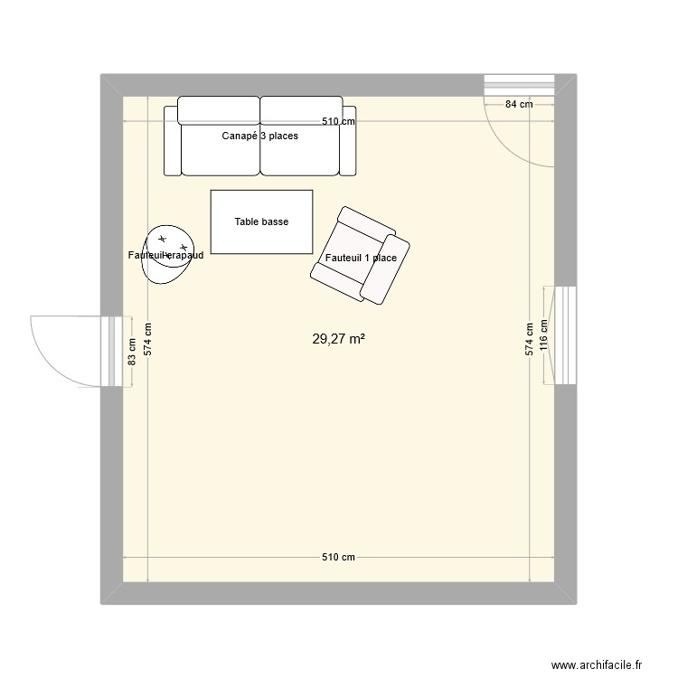 Bureaux P1. Plan de 1 pièce et 29 m2