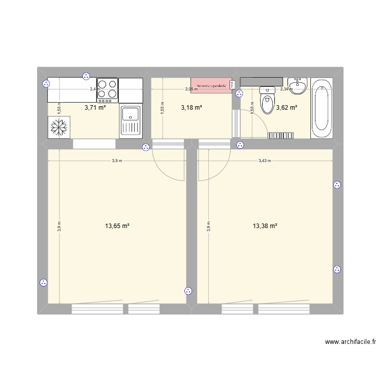 Amandine. Plan de 5 pièces et 38 m2