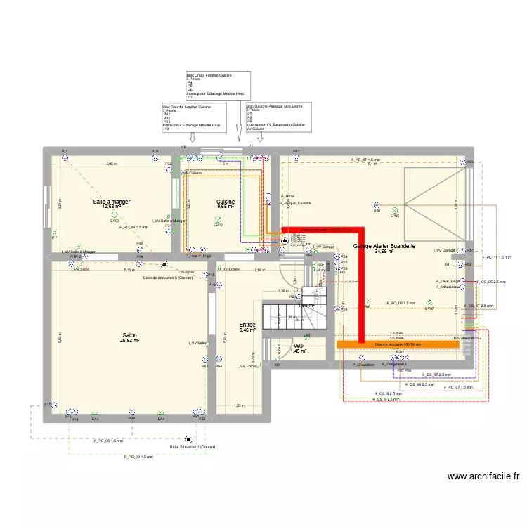 Plan Electrique 1702. Plan de 22  et 315 m²